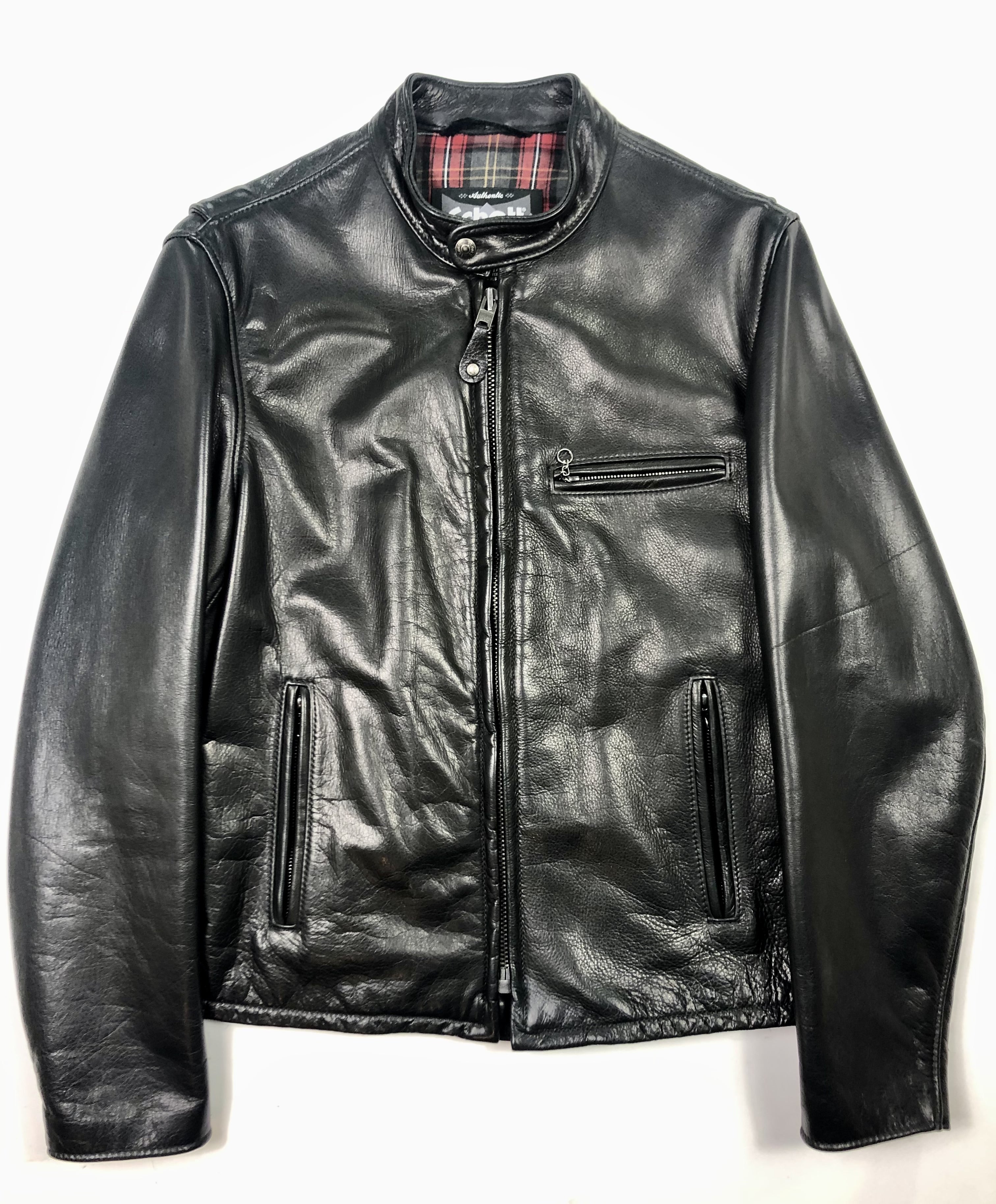 Schott 530 Waxed Natural Pebbled Cowhide Café Leather Jacket ...