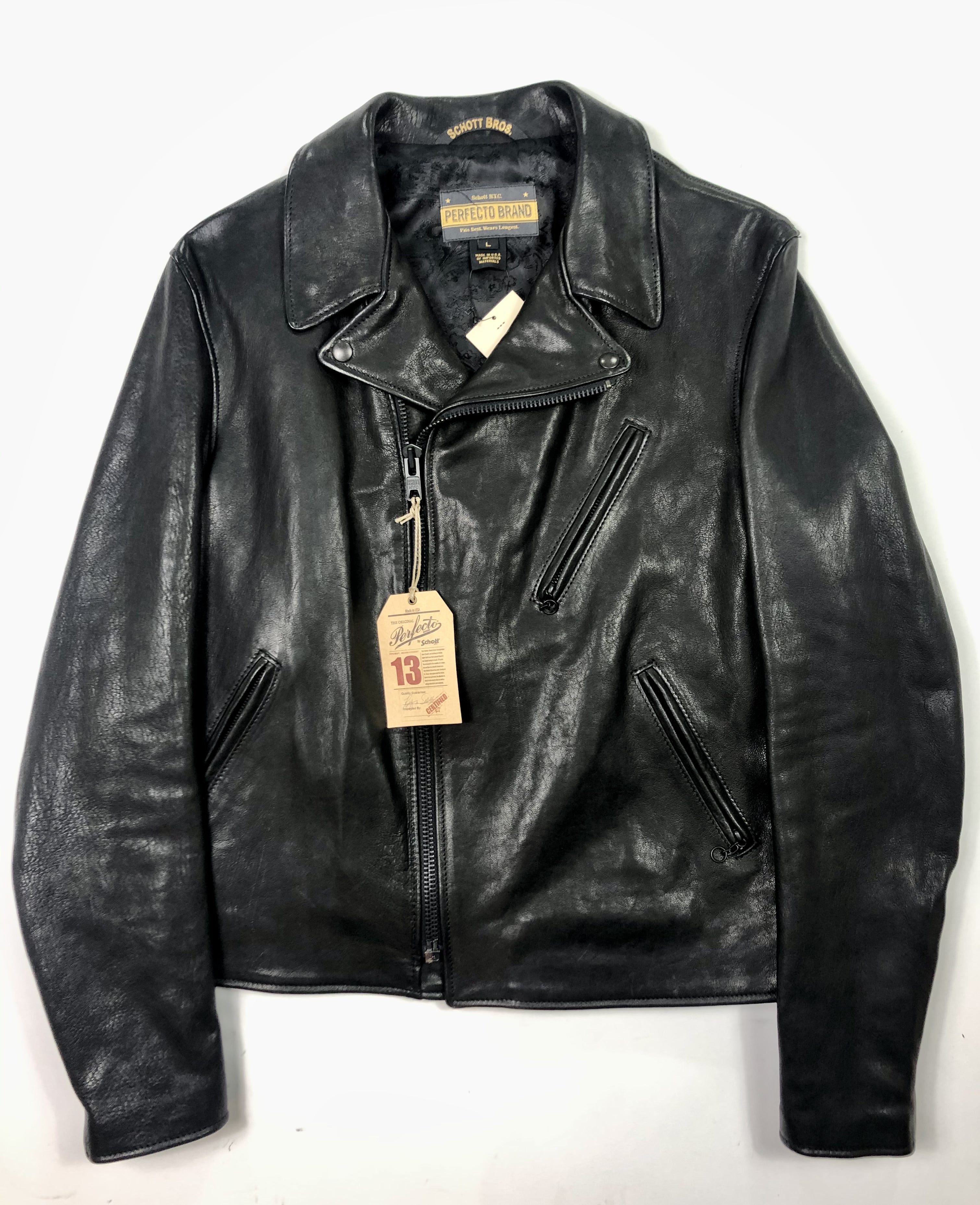Perfecto by Schott Bros. Black Leather Bikers Jacket With 